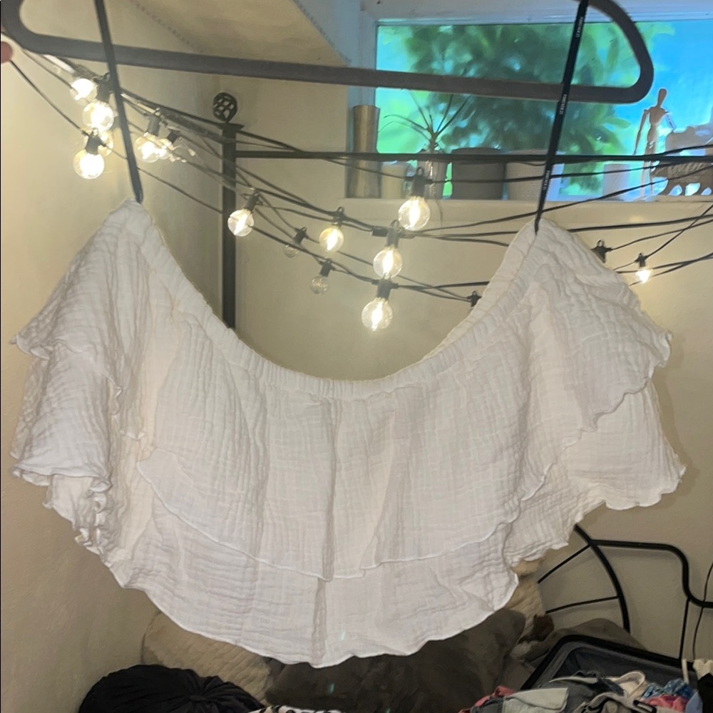 White Off-Shoulder Ruffle Top